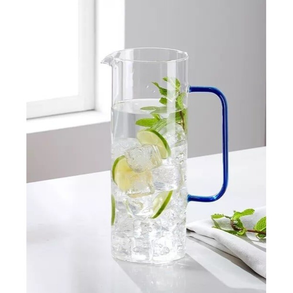 New The Cellar Blue Handle Glass Pitcher